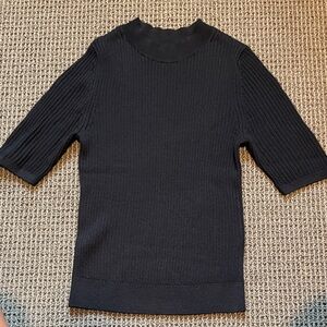 Uniqlo Black Merino Ribbed Sweater | Mock Neck | Half Sleeve
